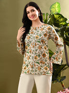 Myshka Women's Green Flower Printed Tunic With Lace | Grocsy