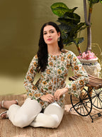 Myshka Women's Green Flower Printed Tunic With Lace | Grocsy