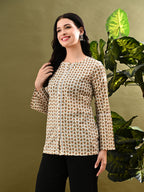 Myshka Women's Green Small Flower Printed Tunic With Lace | Grocsy