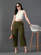 Myshka Women's Olive Traight Fit Party Trouser | Grocsy