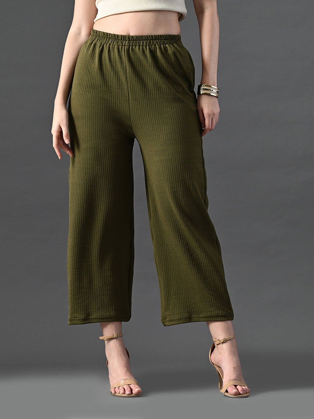Myshka Women's Olive Traight Fit Party Trouser | Grocsy