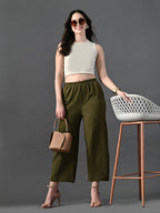 Myshka Women's Olive Traight Fit Party Trouser | Grocsy