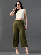 Myshka Women's Olive Traight Fit Party Trouser | Grocsy