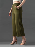 Myshka Women's Olive Traight Fit Party Trouser | Grocsy