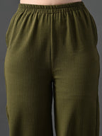 Myshka Women's Olive Traight Fit Party Trouser | Grocsy