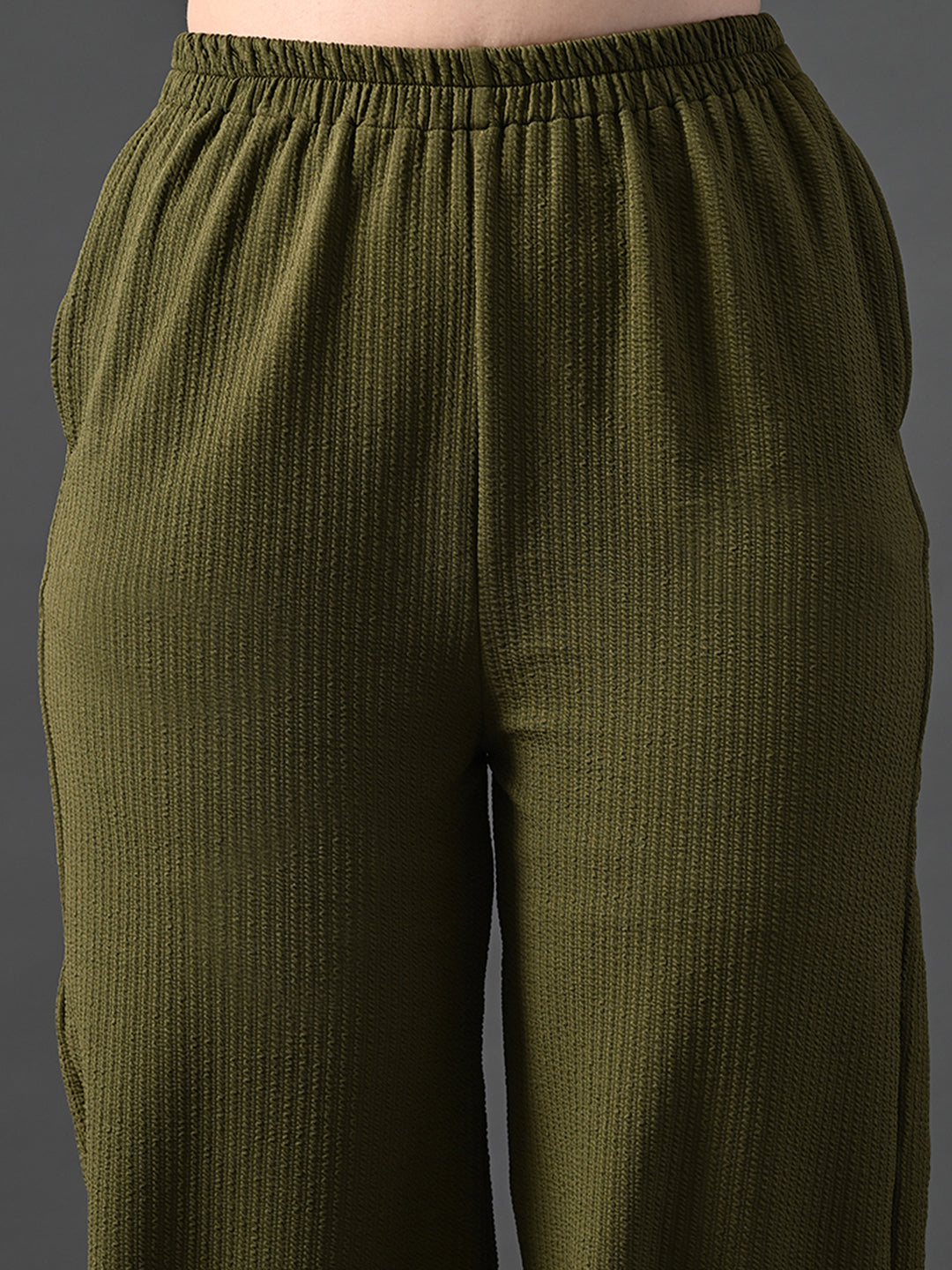 Myshka Women's Olive Traight Fit Party Trouser | Grocsy