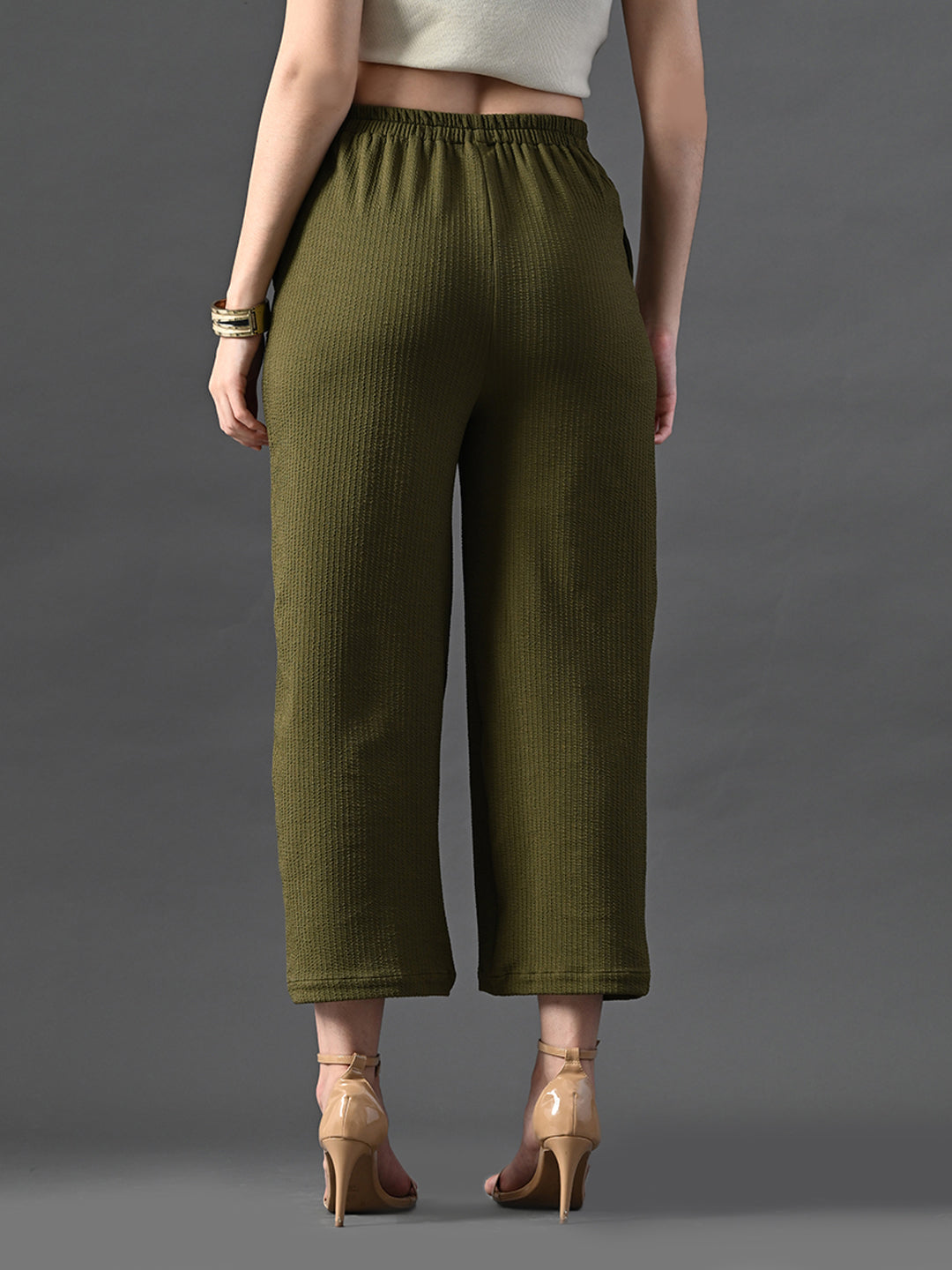 Myshka Women's Olive Traight Fit Party Trouser | Grocsy