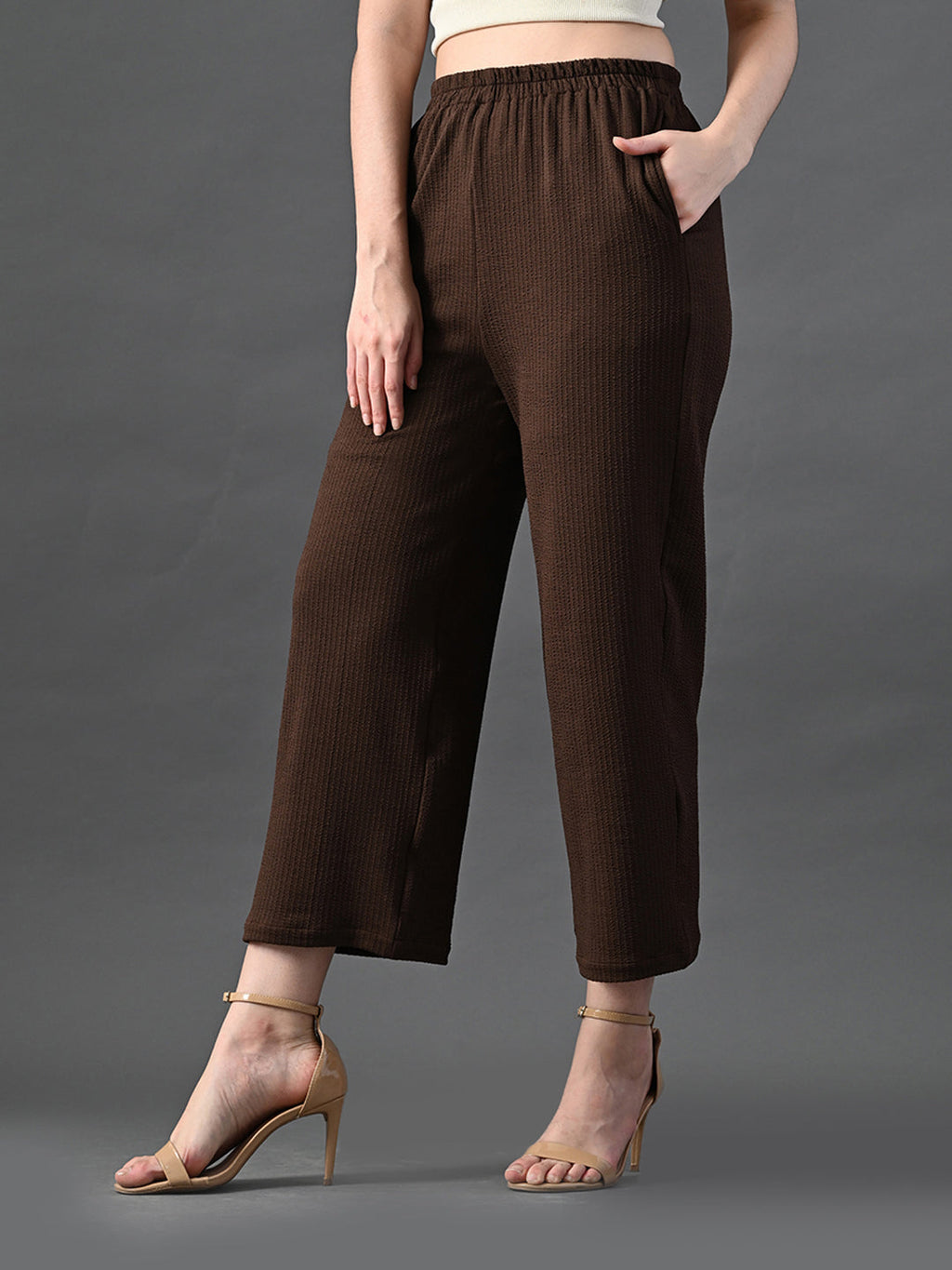 Myshka Women's Coffe Brown Traight Fit Party Trouser | Grocsy