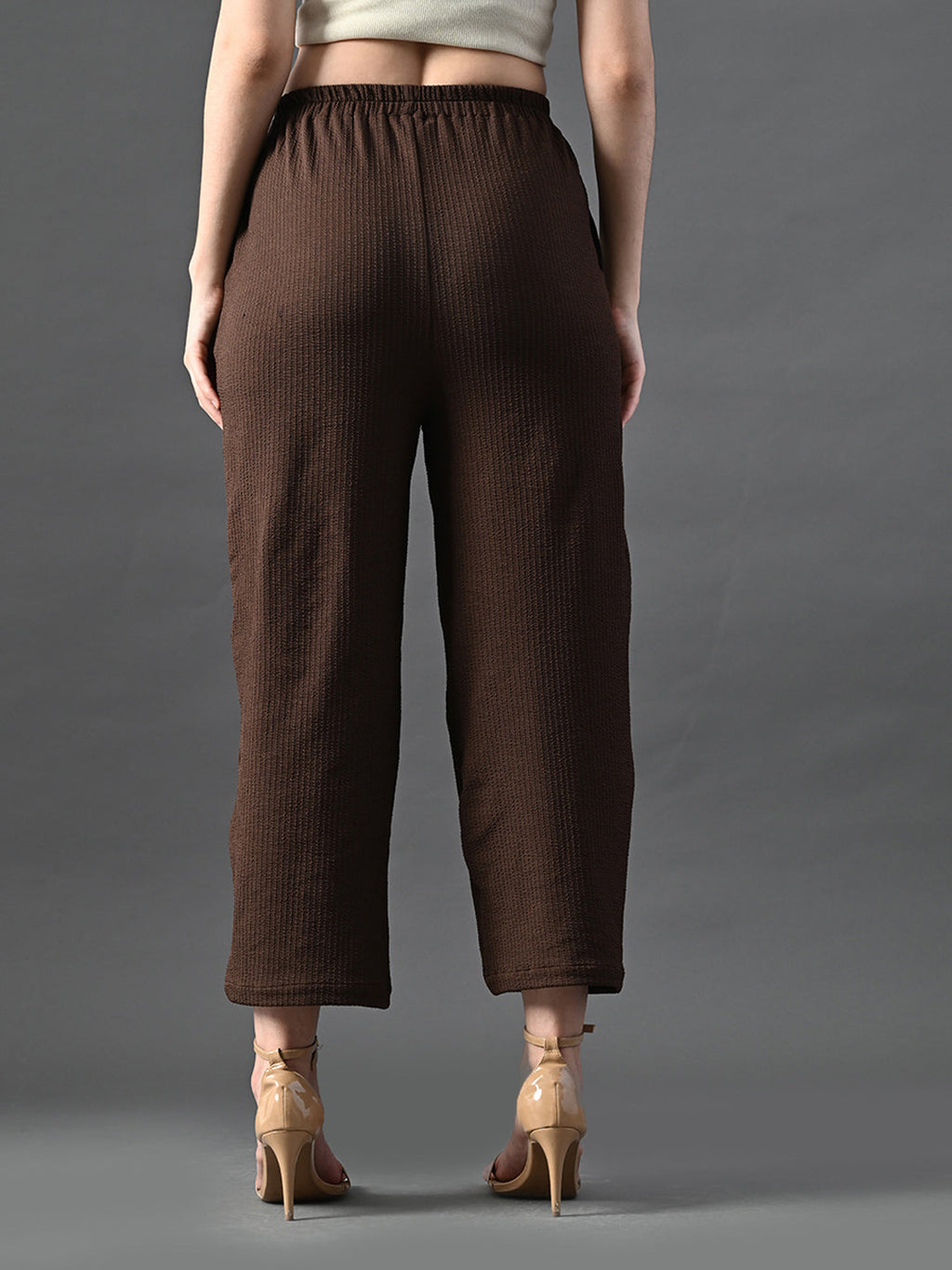 Myshka Women's Coffe Brown Traight Fit Party Trouser | Grocsy