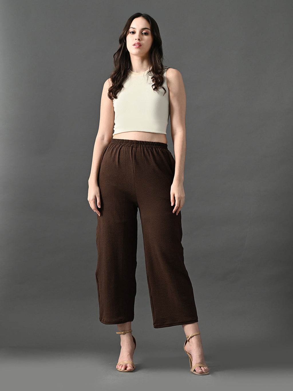 Myshka Women's Coffe Brown Traight Fit Party Trouser | Grocsy