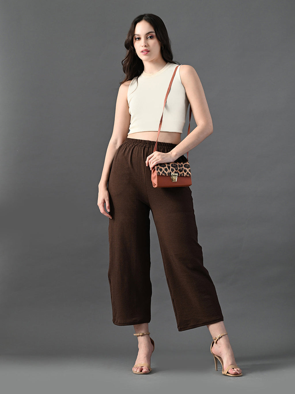Myshka Women's Coffe Brown Traight Fit Party Trouser | Grocsy