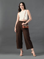Myshka Women's Coffe Brown Traight Fit Party Trouser | Grocsy
