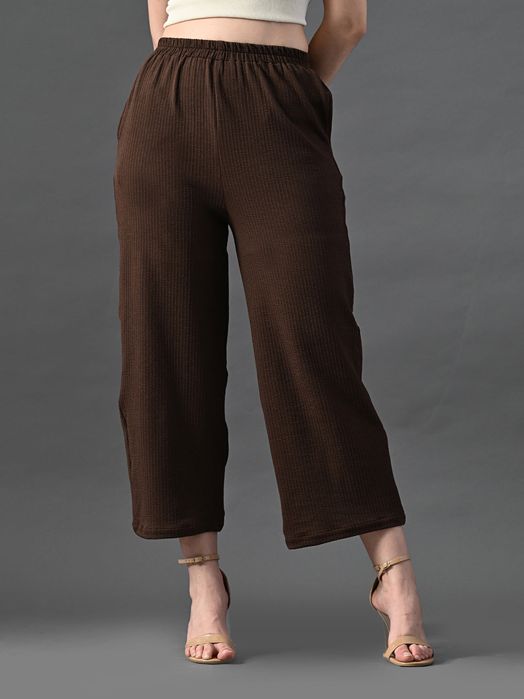 Myshka Women's Coffe Brown Traight Fit Party Trouser | Grocsy