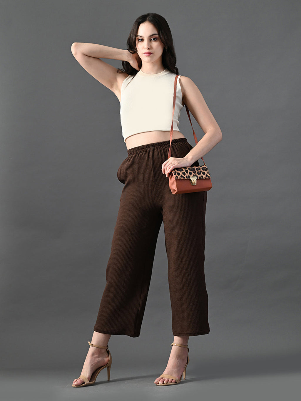Myshka Women's Coffe Brown Traight Fit Party Trouser | Grocsy