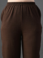 Myshka Women's Coffe Brown Traight Fit Party Trouser | Grocsy