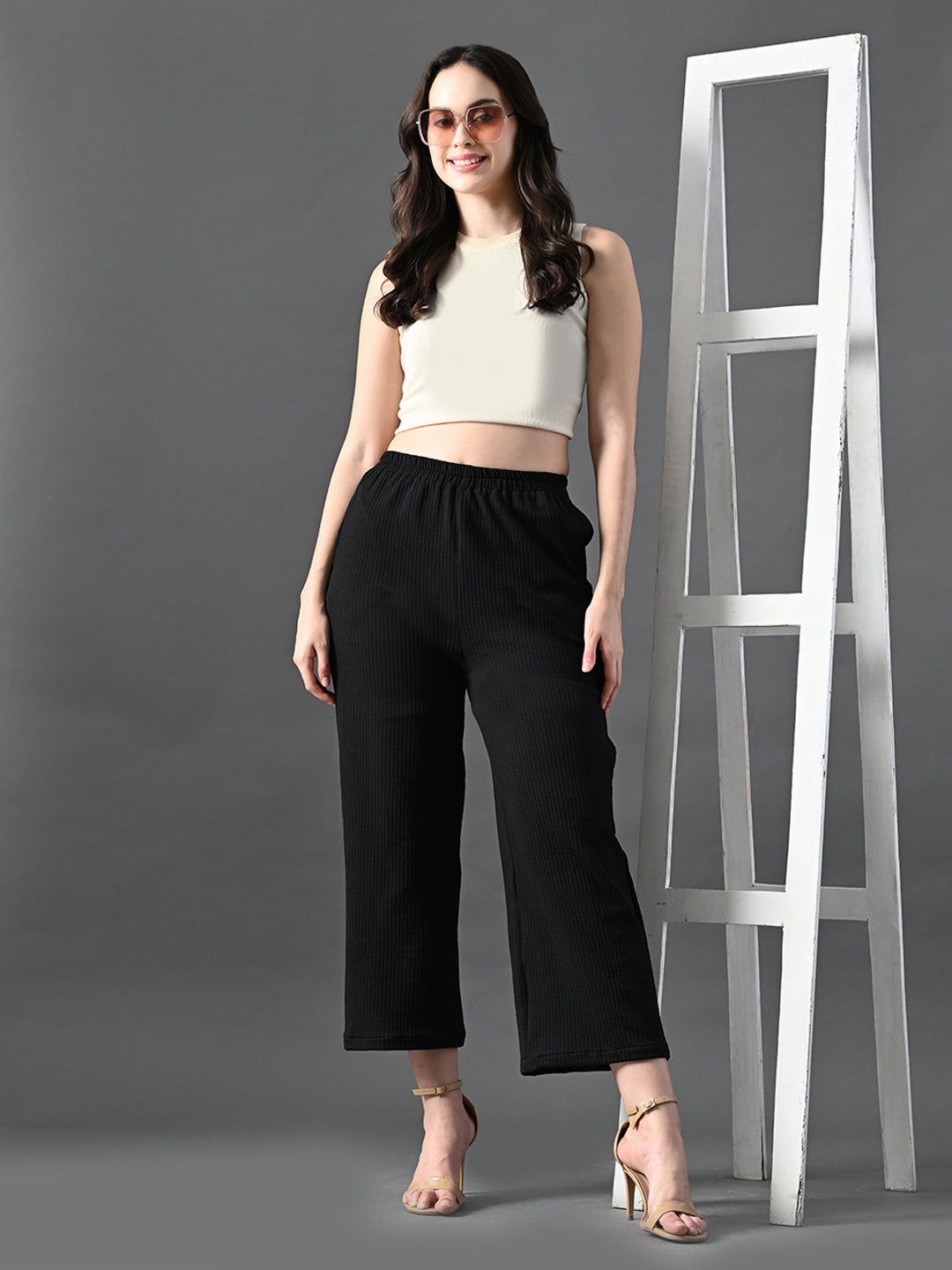 Myshka Women's Black Traight Fit Party Trouser | Grocsy