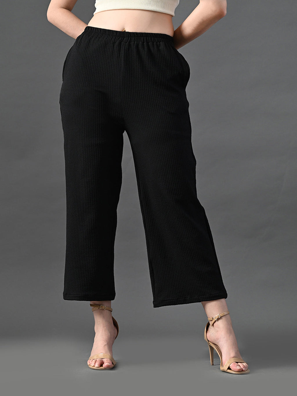 Myshka Women's Black Traight Fit Party Trouser | Grocsy