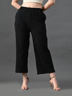 Myshka Women's Black Traight Fit Party Trouser | Grocsy