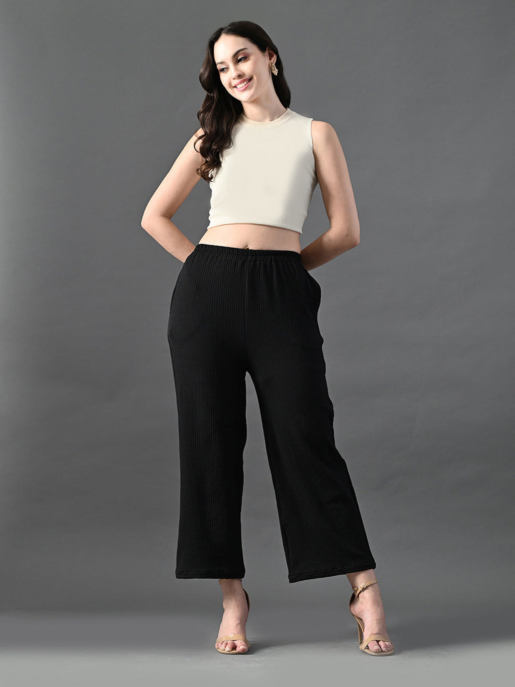 Myshka Women's Black Traight Fit Party Trouser | Grocsy
