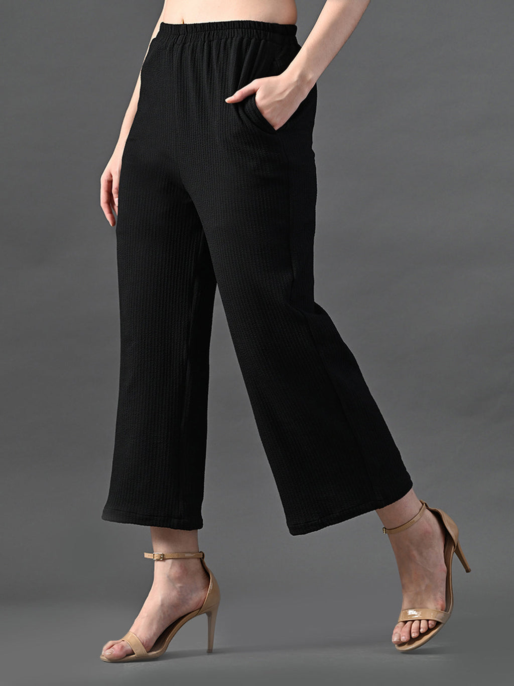 Myshka Women's Black Traight Fit Party Trouser | Grocsy