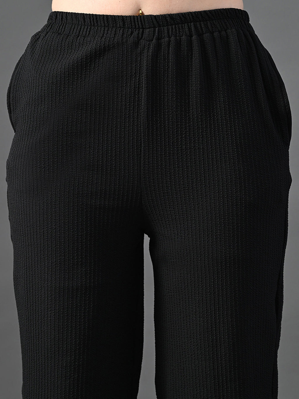 Myshka Women's Black Traight Fit Party Trouser | Grocsy
