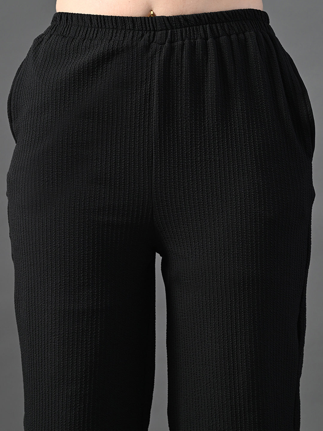 Myshka Women's Black Traight Fit Party Trouser | Grocsy