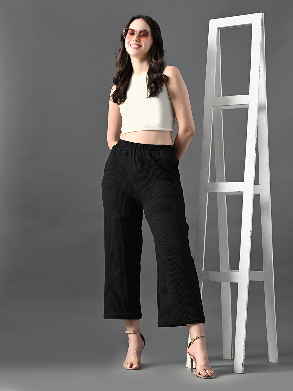 Myshka Women's Black Traight Fit Party Trouser | Grocsy