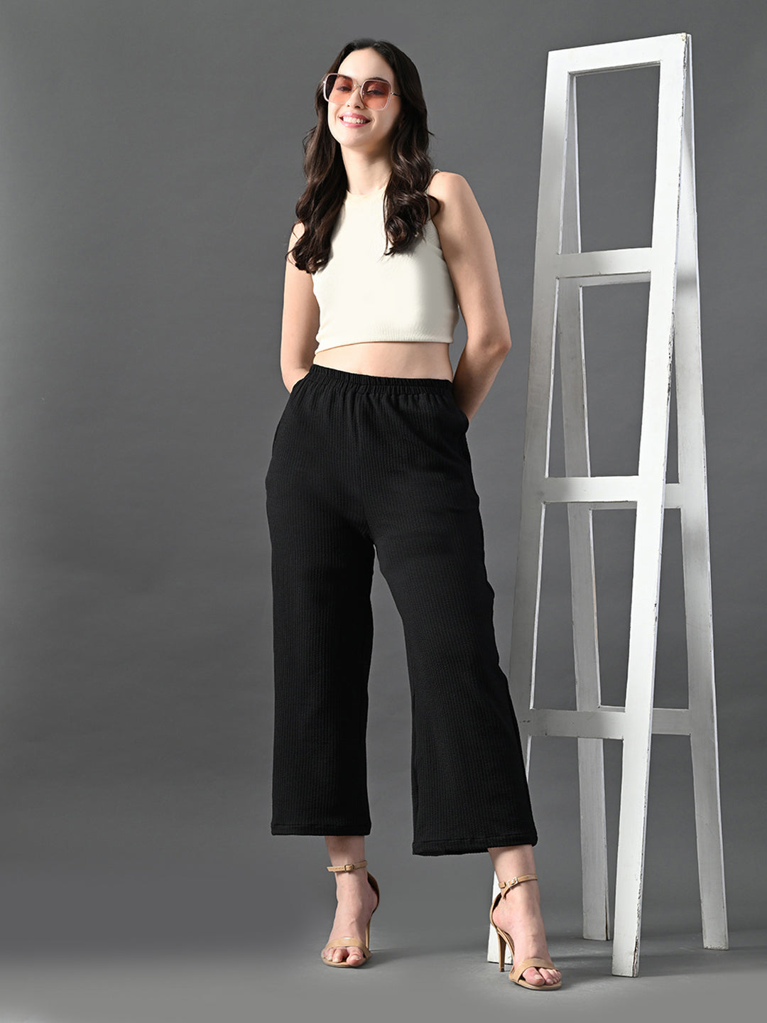 Myshka Women's Black Traight Fit Party Trouser | Grocsy