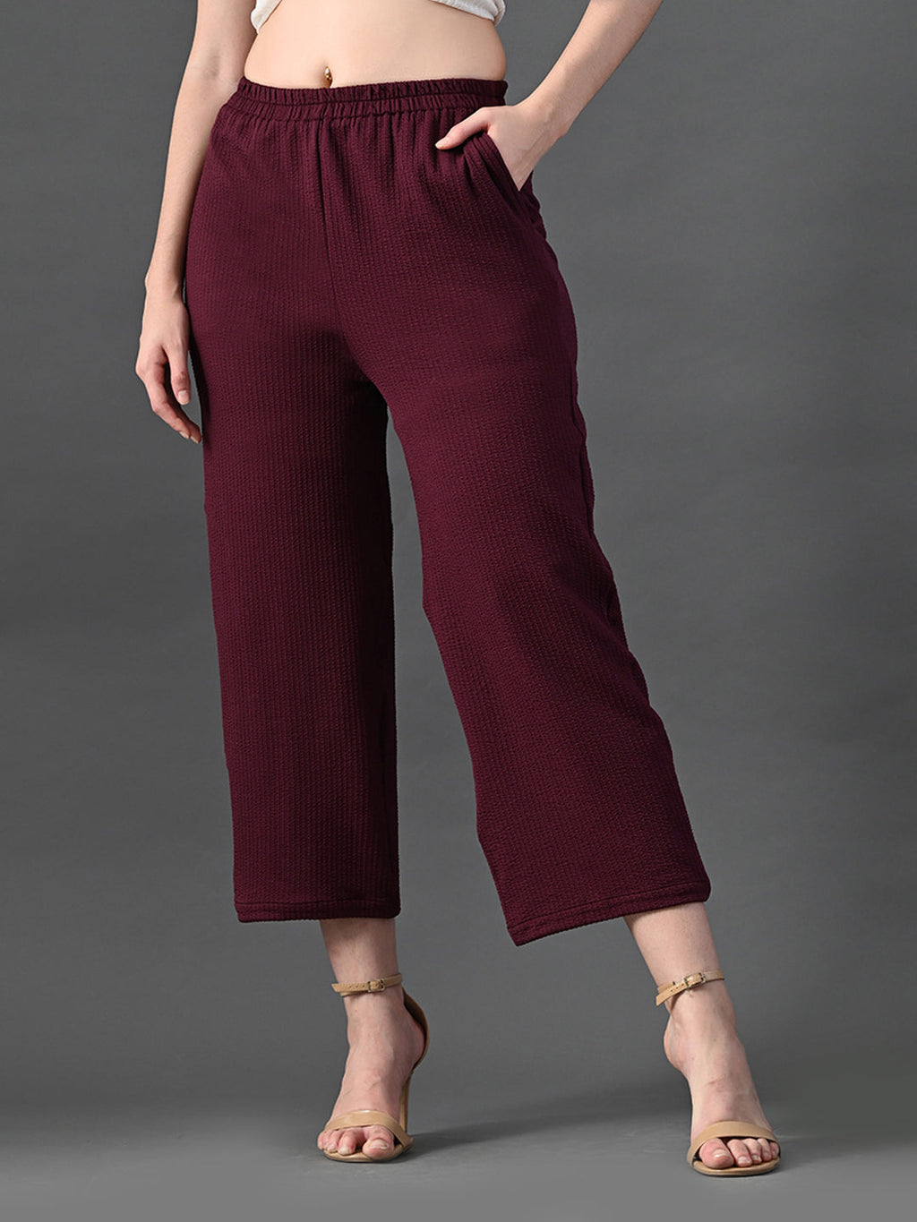 Myshka Women's Magenta Traight Fit Party Trouser | Grocsy