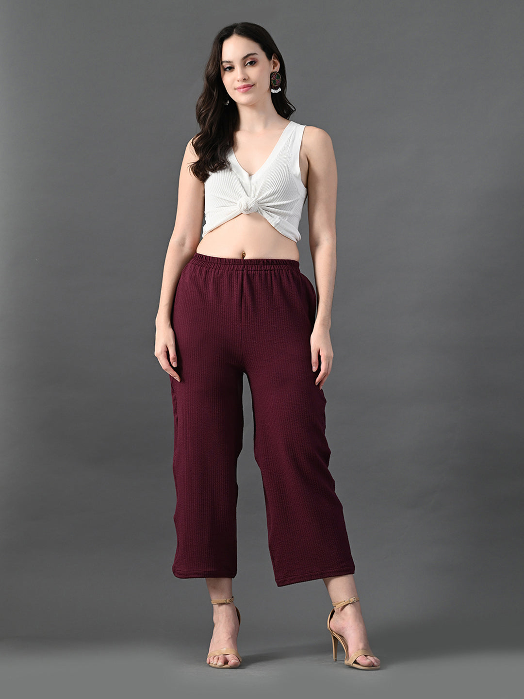 Myshka Women's Magenta Traight Fit Party Trouser | Grocsy