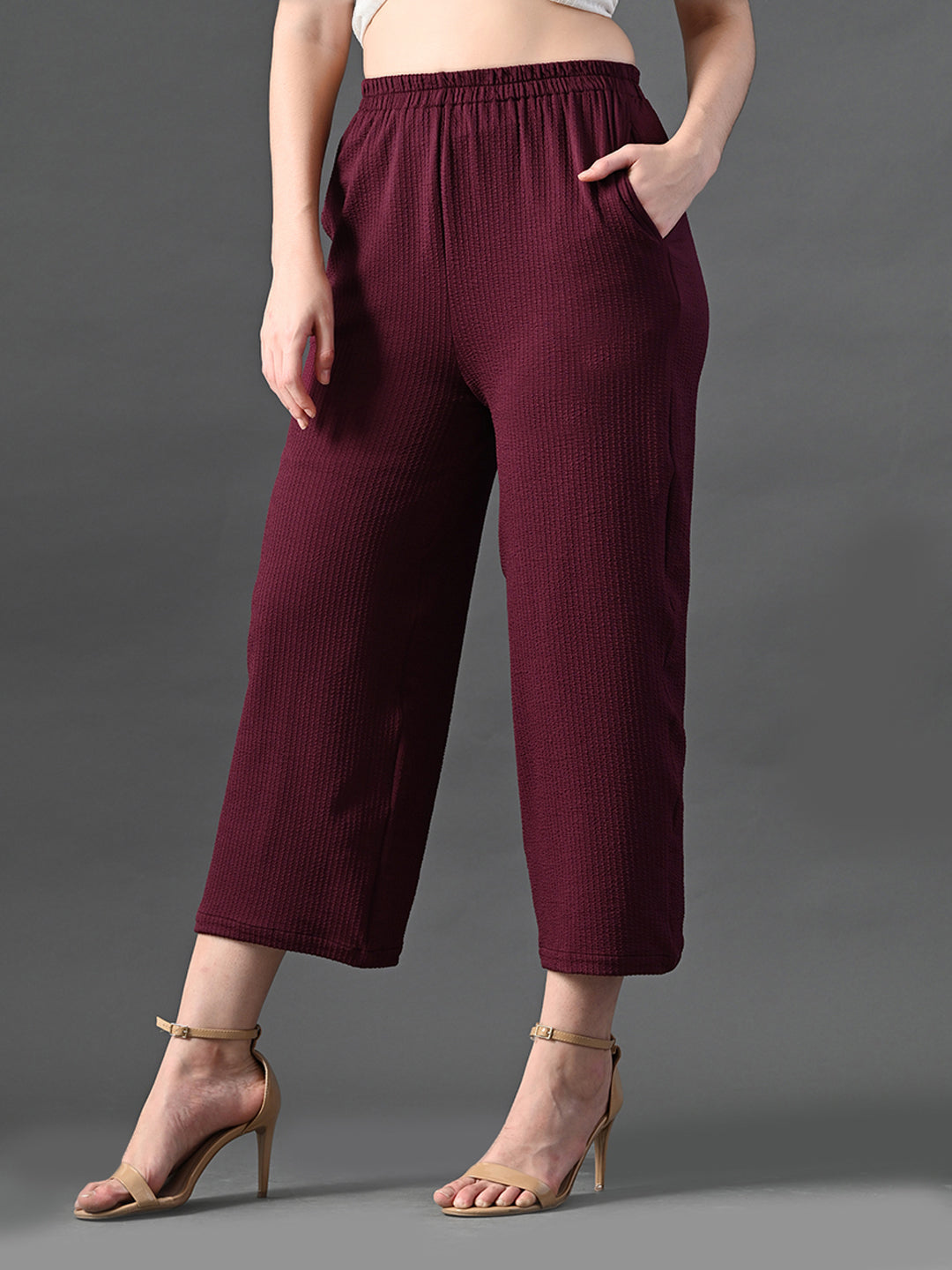 Myshka Women's Magenta Traight Fit Party Trouser | Grocsy