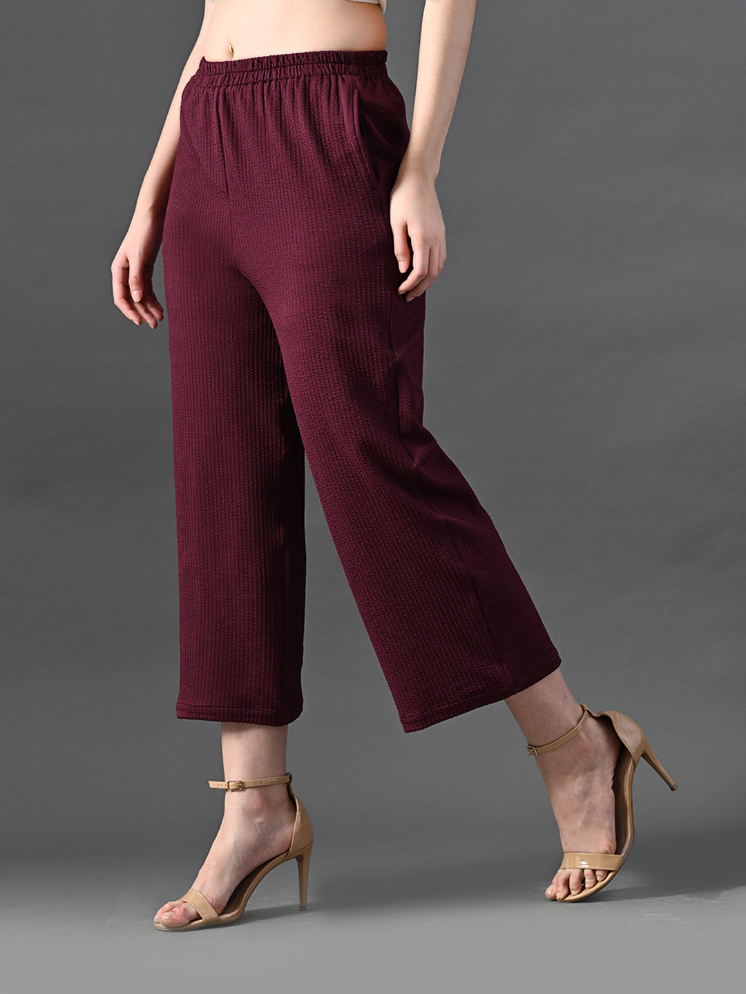 Myshka Women's Magenta Traight Fit Party Trouser | Grocsy