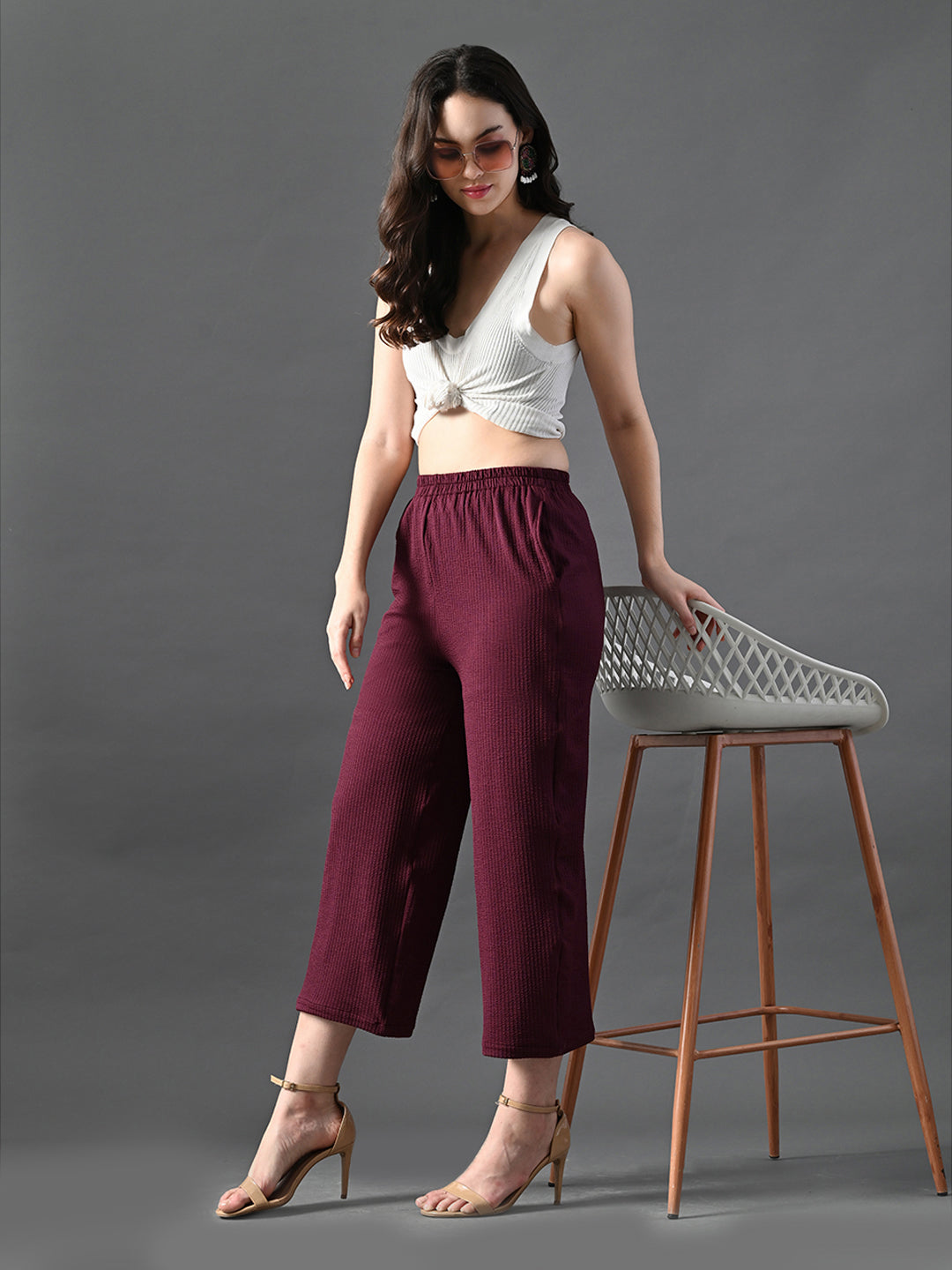 Myshka Women's Magenta Traight Fit Party Trouser | Grocsy