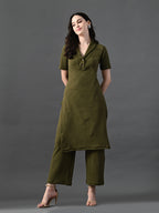 Myshka Women's Olive Green Kurta Set | Grocsy
