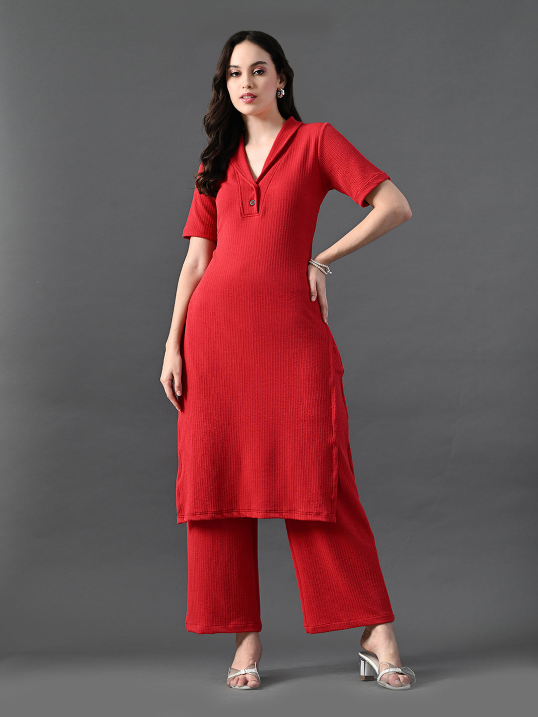 Myshka Women's Red Kurta Set | Grocsy
