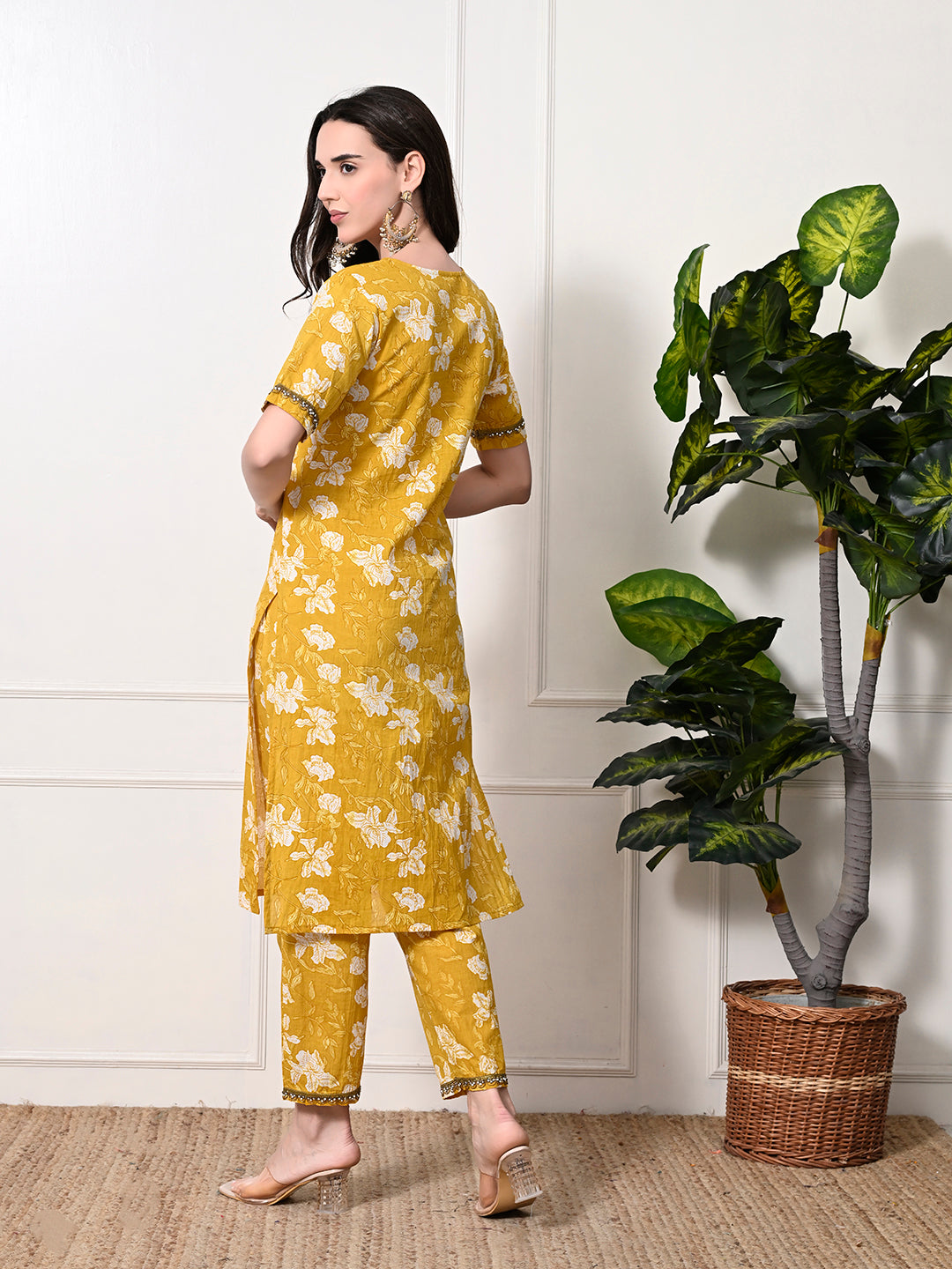 Myshka Women's Cotton Yellow Printed Kurta Set | Grocsy