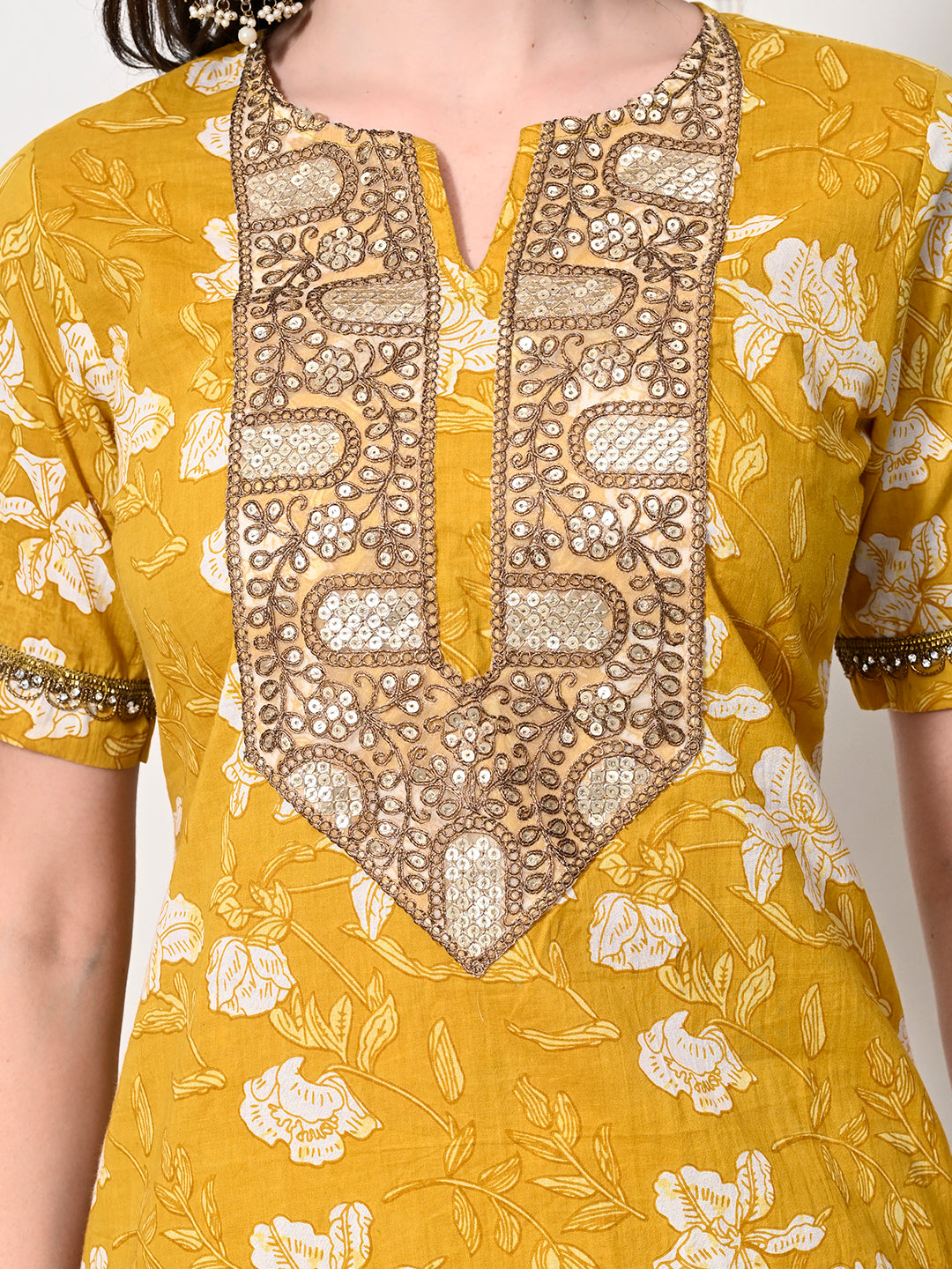 Myshka Women's Cotton Yellow Printed Kurta Set | Grocsy