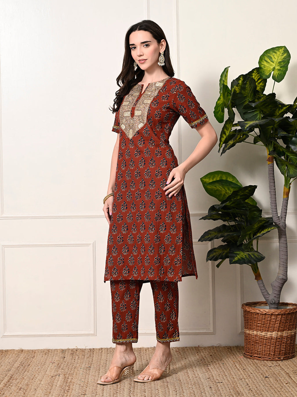 Myshka Women's Cotton Red Printed Kurta Set | Grocsy