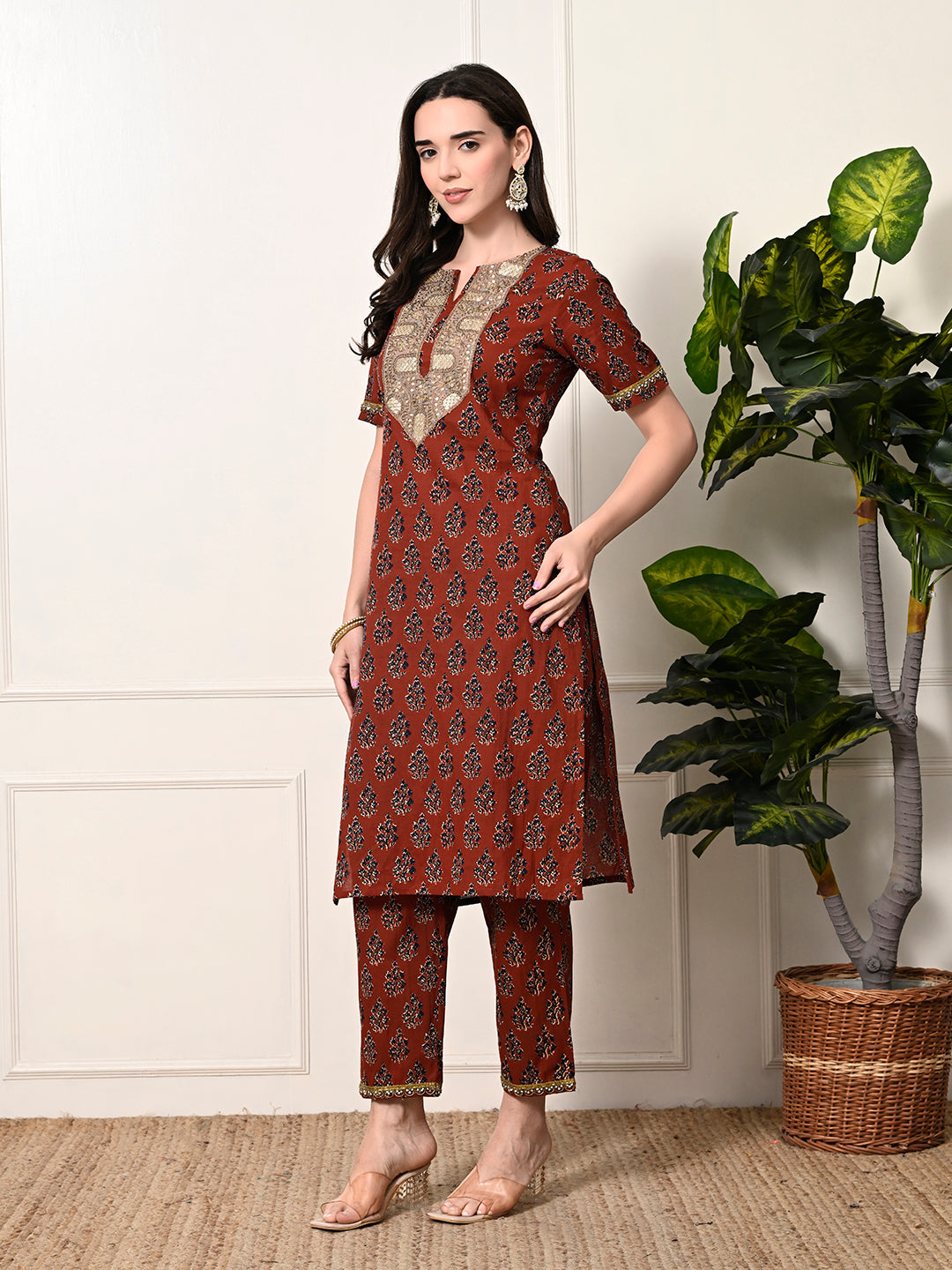 Myshka Women's Cotton Red Printed Kurta Set | Grocsy