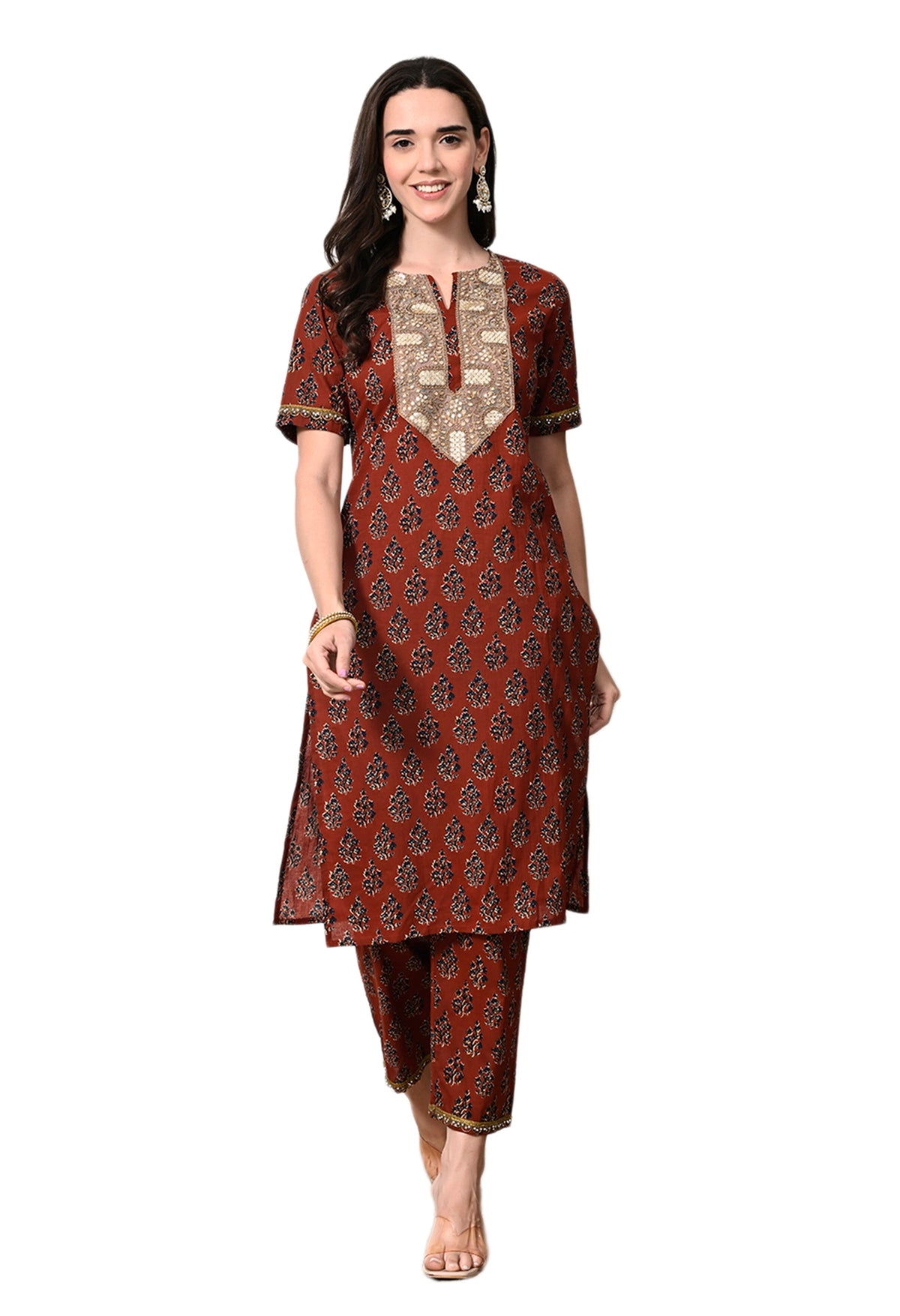 Myshka Women's Cotton Red Printed Kurta Set | Grocsy