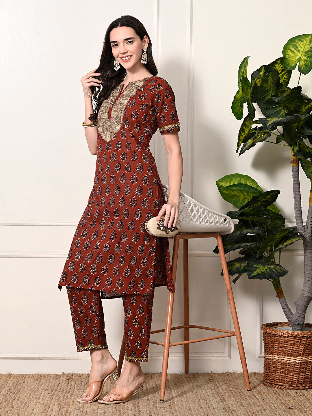 Myshka Women's Cotton Red Printed Kurta Set | Grocsy