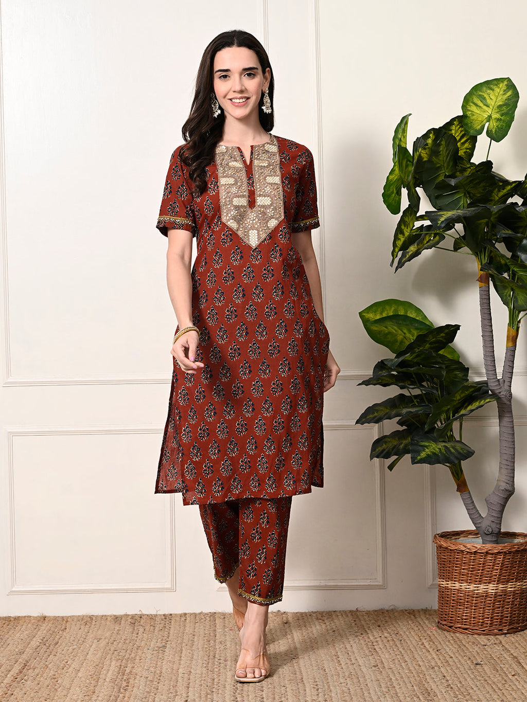 Myshka Women's Cotton Red Printed Kurta Set | Grocsy