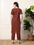Myshka Women's Cotton Red Printed Kurta Set | Grocsy