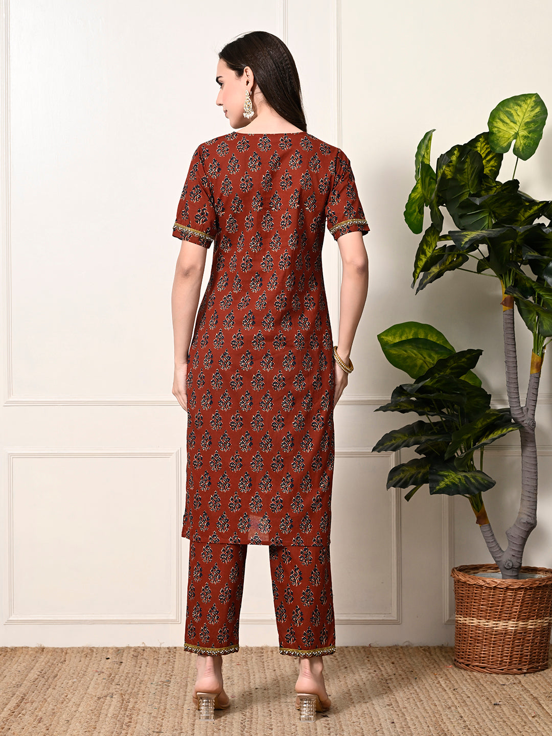 Myshka Women's Cotton Red Printed Kurta Set | Grocsy