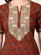 Myshka Women's Cotton Red Printed Kurta Set | Grocsy