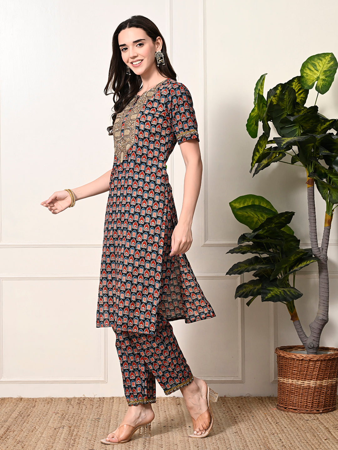 Myshka Women's Cotton Printed Kurta Set | Grocsy