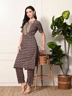 Myshka Women's Cotton Printed Kurta Set | Grocsy