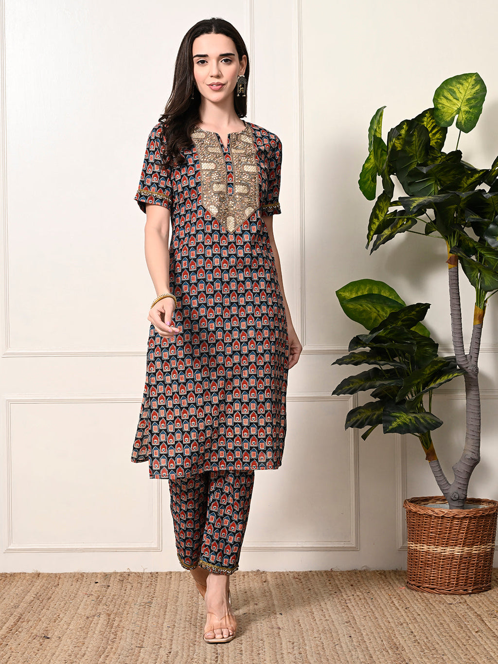 Myshka Women's Cotton Printed Kurta Set | Grocsy
