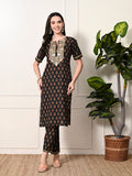 Myshka Women's Cotton Black Printed Kurta Set | Grocsy