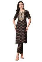 Myshka Women's Cotton Black Printed Kurta Set | Grocsy